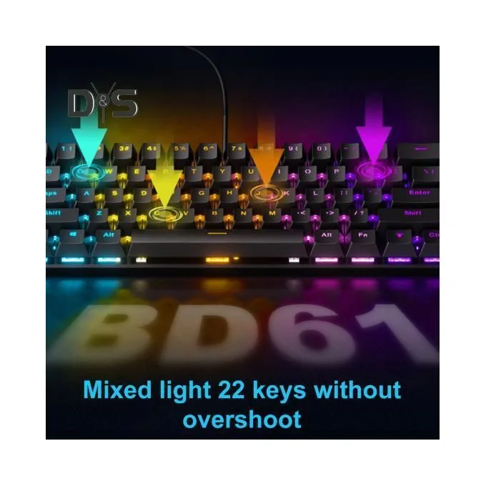 Twolf لوحة مفاتيح ألعاب ميكانيكية T61 بنسبة 60% - 63 مفتاحًا - إضاءة خلفية RGB - مفاتيح Blue مقاومة للظلال مع اتصال USB سلكي