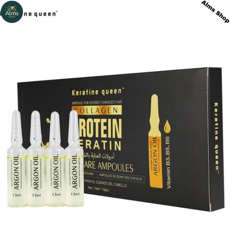 Keratine queen ampoules pour cheveux abimés à l'hule d'argan (13ml * 10 pièces ) hydratant, traitement, réparateur