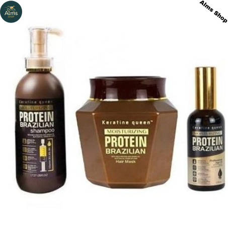 keratine queen Soin de cheveux Protein Shampoing + Masque + Huile sans sulfate