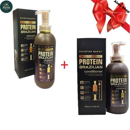 keratine queen Protein brazilian Shampoing 800 ml + Conditioner 800ml sans sulfate