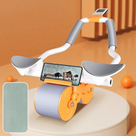 Exerciseur Roue abdominale 2en1 avec support de coude, minuterie d'entraînement, rebond automatique
