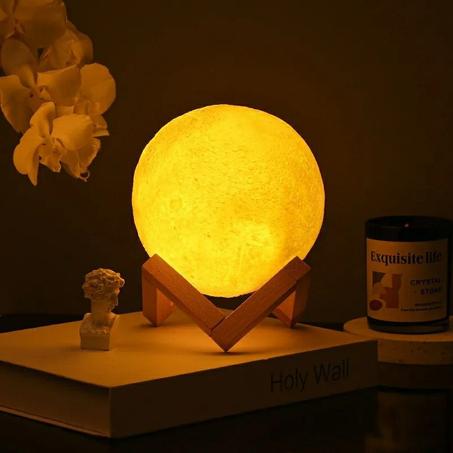 3D Moon Lamp Night Light Imprimé Lampe avec USB Rechargeable Tactile Luminosité