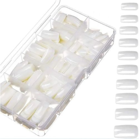 500 Pièces Ensemble de pointes d'ongles en acrylique, pour manucure , forme carrée, couleur pure