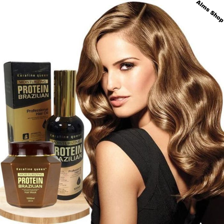 Keratine queen protein brésilien ensemble huile 100 ml et masqus capillaire 1000 ml pour réparer tes cheveux