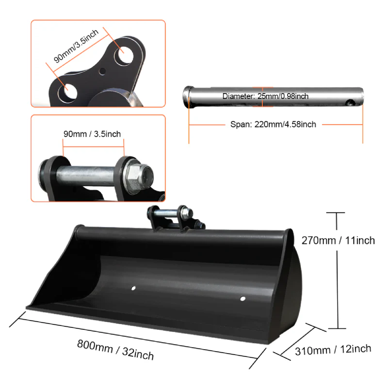 mini excavator 32 inch toothless bucket size