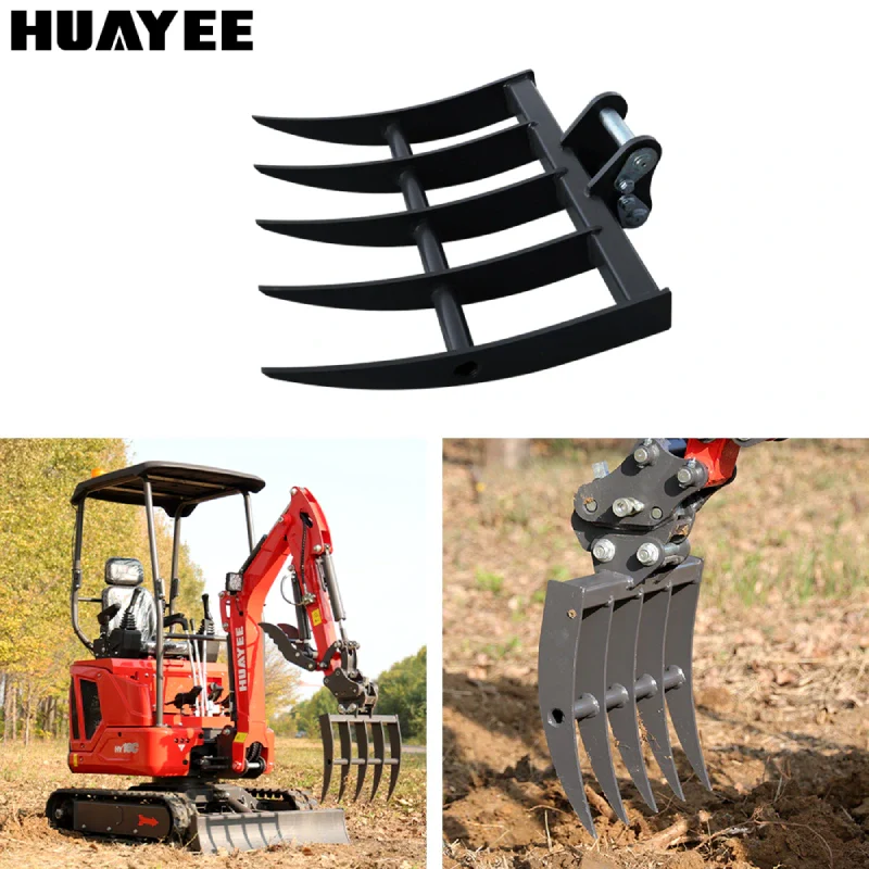 grass rake with mini excavator machine operation