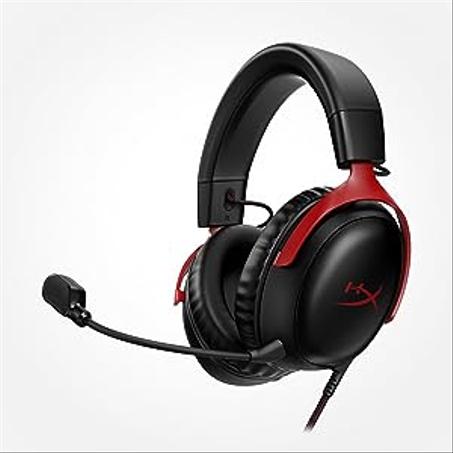 سماعة رأس سلكية للألعاب HyperX Cloud III، كمبيوتر شخصي، PS5، Xbox Series XS، مشغلات بزاوية 53 مم، DTS، إسفنج ميموري، إطار متين، ميكروفون فائق الوضوح 10 مم، USB-C، USB-A، 3.5 مم، أسود/أحمر الع