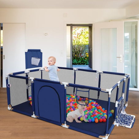 قفص لعب للاطفال قابل للطي مع سلة وملاعب مريحة للعب في المنزل أو الهواء الطلق