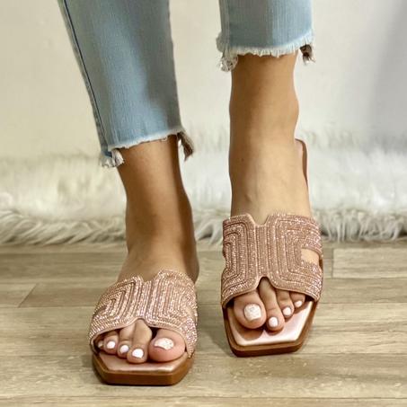 Sandale Plat effect Diamond - Nouvelle collection été 2024 - Bronze