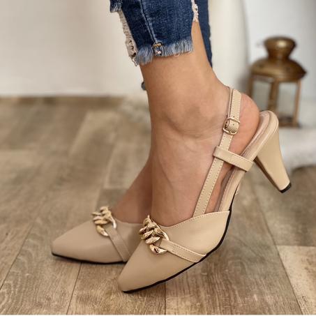 D18 - Escarpin Chaine - Nouvelle Collection - Beige
