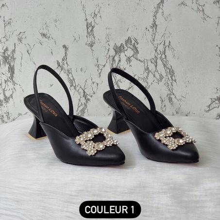 Chaussures à talons Moyen  avec  décoration en strass Carré Diamond - Nouvelle Collection 2023