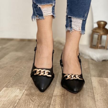 D18 - Escarpin Chaine - Nouvelle Collection - Noir