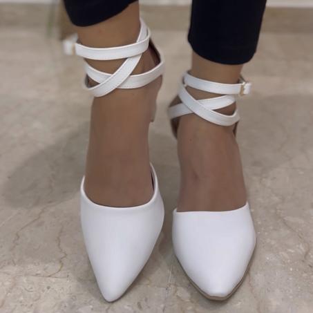 D11-Escarpin Chic avec Talon Haut épais - Nouvelle Collection- Blanc