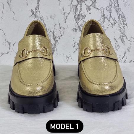 Mocassin Femme  - En Cuir Doré - Nouvelle collection 2023