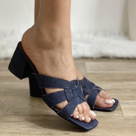 D12- Sandales Stylish  En Jeans avec des talons Moyen - Nouvelle Collection - Noir