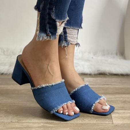 D13-Sandales  En Jeans avec des talons Moyen - Nouvelle Collection été 2024 - Bleu