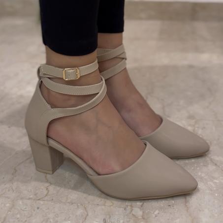 D11-Escarpin Chic avec Talon Haut épais - Nouvelle Collection- Beige