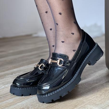 Loafers Chic et Confortable   Pour Femme   -  Nouvelle Collection en Noir Brillant