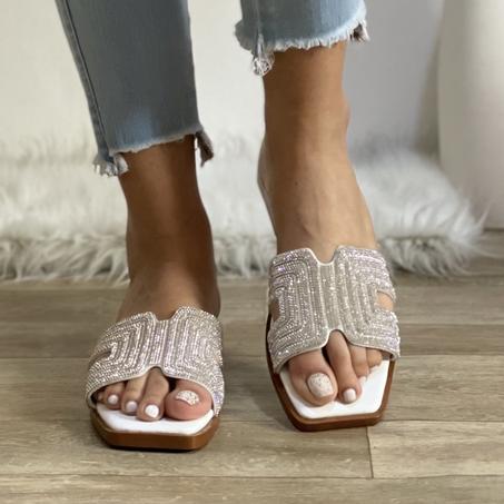 Sandale Plat effect Diamond - Nouvelle collection été 2024 - Blanc