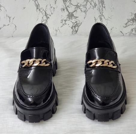 Mocassin Avec Chaîne Gold - Noir Vernis - Nouvelle collection 2023