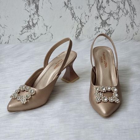 Chaussures - Bronze- à talons Moyen  avec  décoration en strass Carré en Diamond - Nouvelle Collection 2023