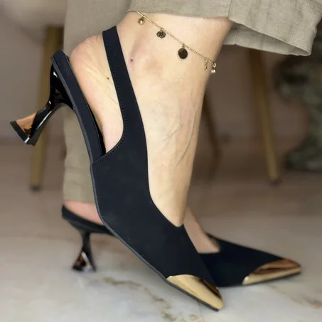 Escarpins en Suédine Luxueux à Pointes Dorée   - Nouvelle Collection 2026