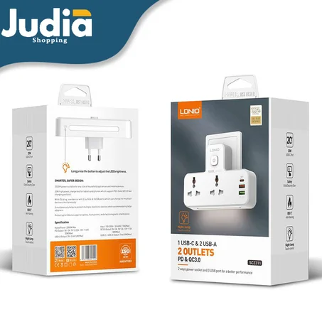 مشترك كهربائي وسهاري وشاحن فائق السرعه يدعم LDNIO SC2311 2Port + 2USB