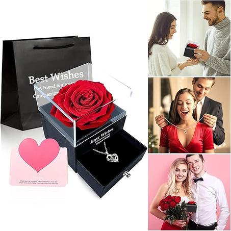 Preserved Real Rose 🌹& Love You Necklace in 100 Languages😍, Handmade Fresh Rose Eternal Rose