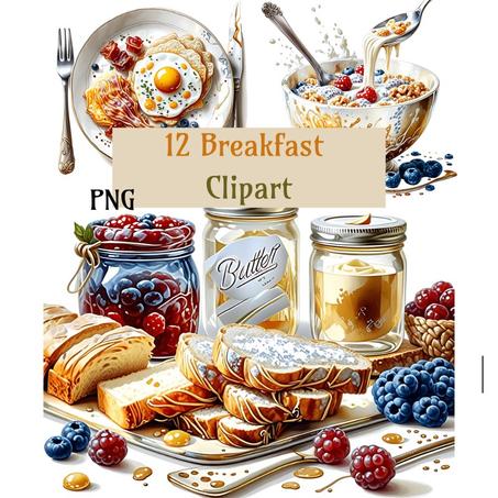 12 Sweet and Savory Breakfast Clipart