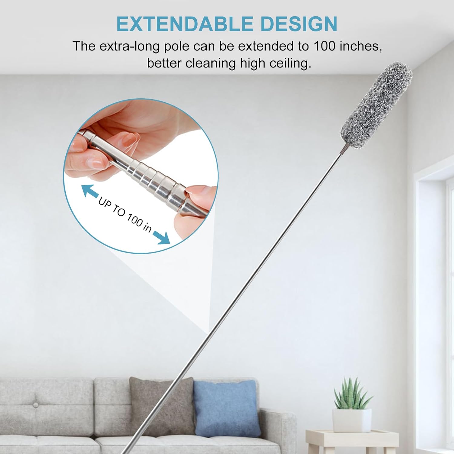 زعافة يدوية استانليس لتنظيف الأماكن العالية والصعبة الوصول ليها | إزالة جميع الأتربة والأوساخ | قابلة للطي | من generic