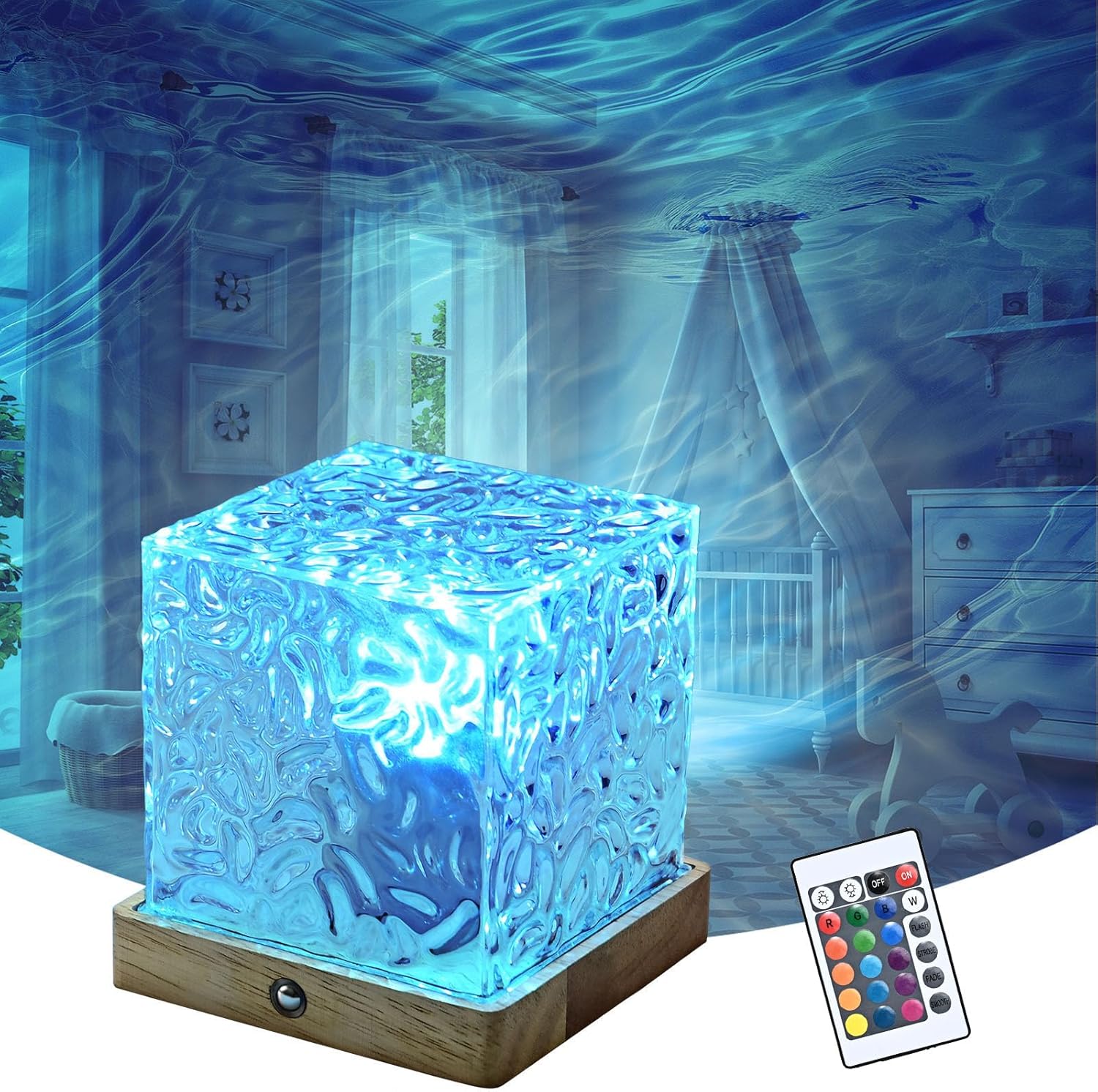 ضوء ليلي لومينورث بتصميم مكعب بنمط أمواج المحيط و16 لون و30 وضع ضوء ليلي للأطفال ومناسب كجهاز عرض ضوئي لسقف غرفة النوم والحفلات وغرف الألعاب من لو تور