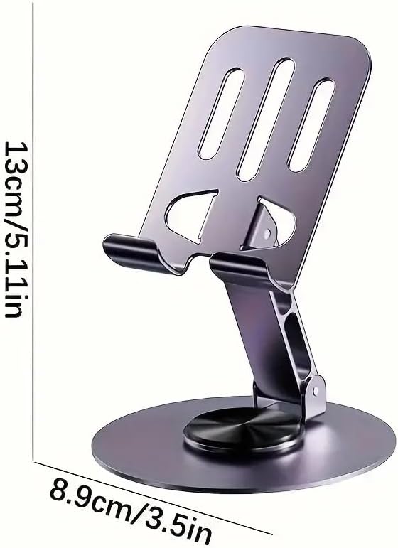 حامل موبايل دوار 360 درجة بتصميم قابل للطي للمكتب والمطبخ، حامل تابلت قابل للتعديل مناسب لجميع الموبايلات (لون فضي)