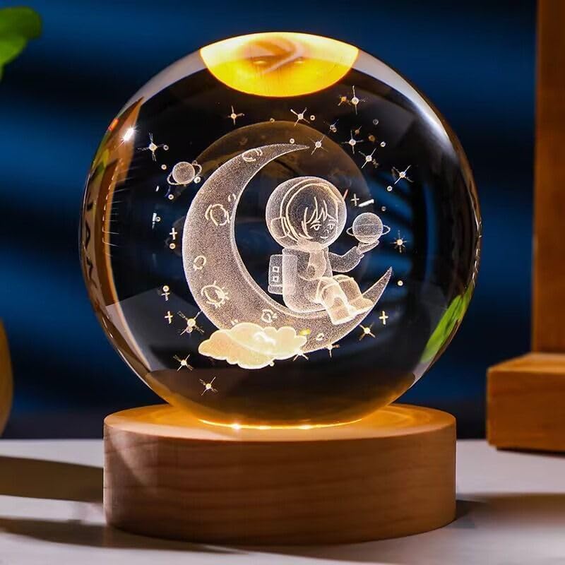 سيبينسوس مصباح ليلي ثلاثي الابعاد بتصميم كرة كريستالية على شكل مجرة نظام شمسي طاولة USB كريستال خشبية ملونة لتزيين المنزل هدية عيد ميلاد