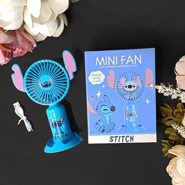 مروحة ستيتش المحمولة الهدية الاجمل علي الاطلاق لون ازرق وبينك +هدية ميدالية ستيتش الشقية