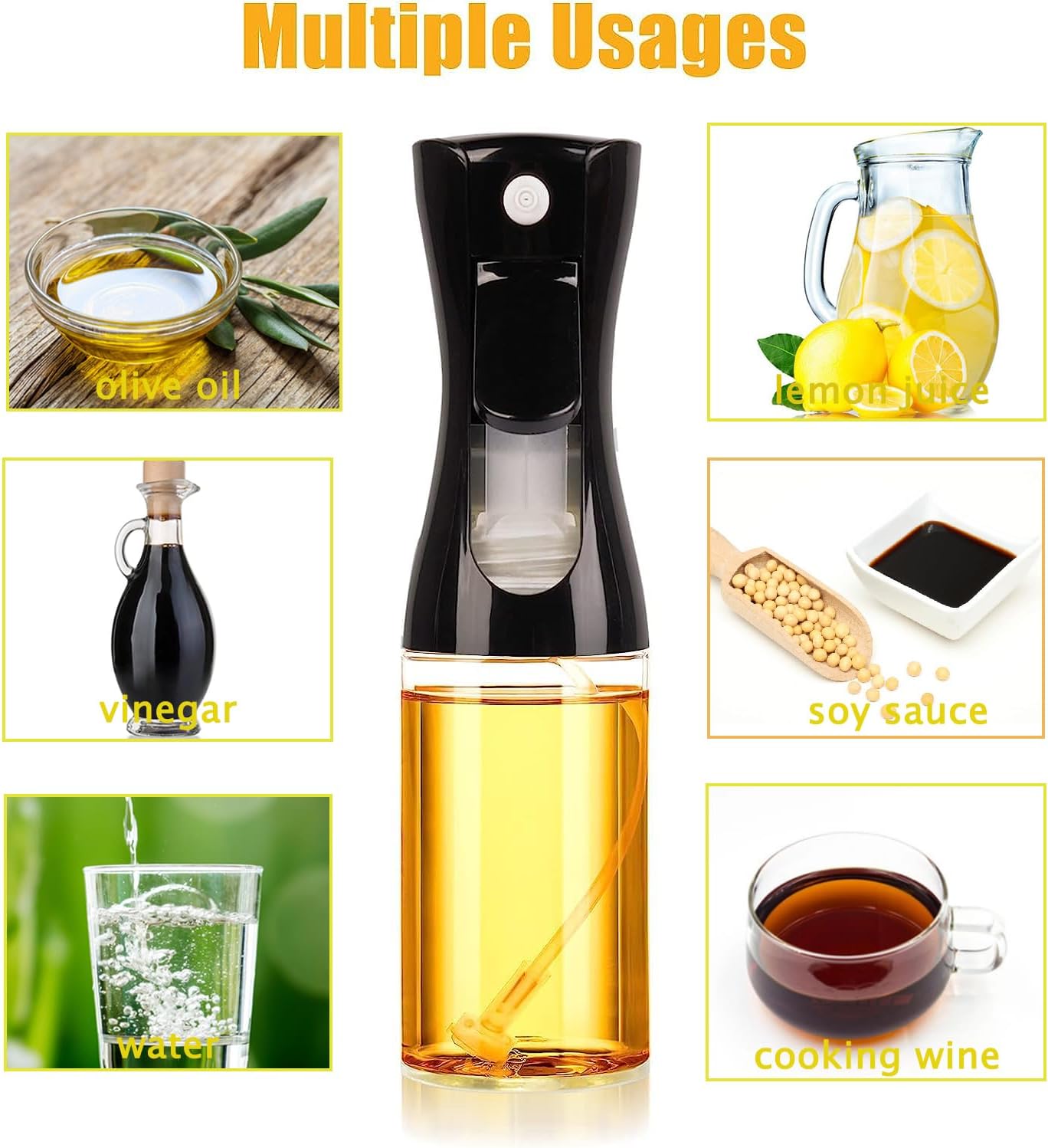 زجاجة بخاخ زيت زيتون سعة 200 مل للطبخ من يولنز، زجاجات بخاخ الزيت والخل للمطبخ والمقلاة الهوائية والسلطة والشواء والقلي والشوي