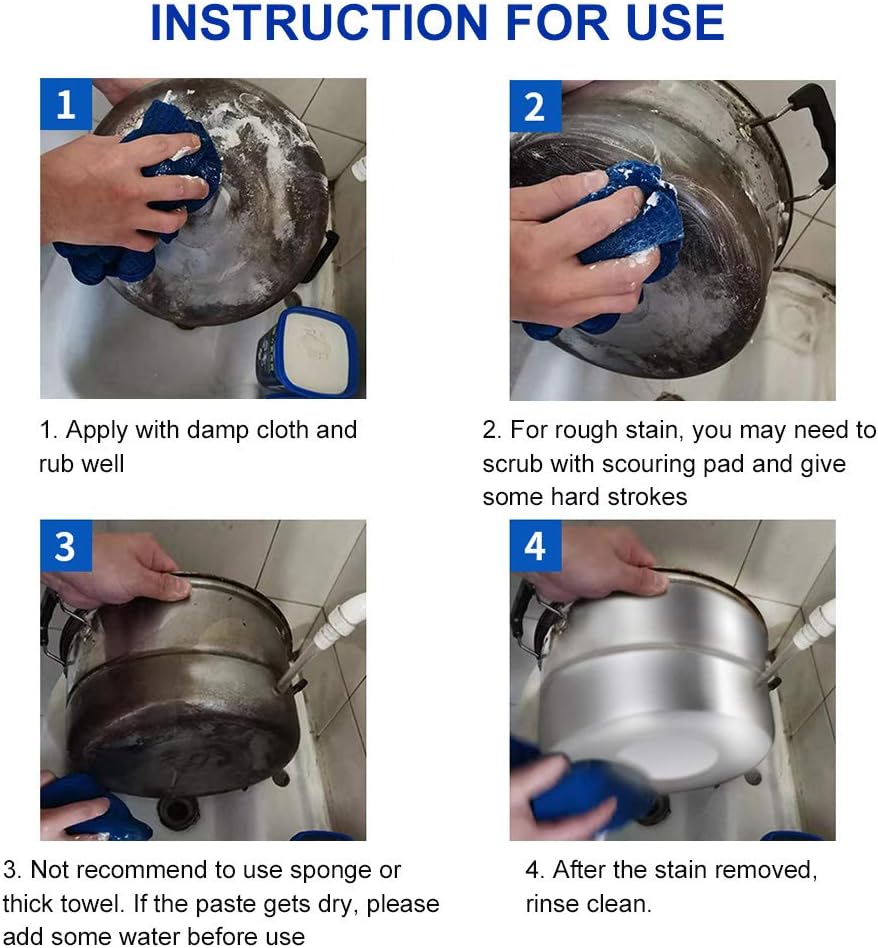 معجون تنظيف الفرن وأواني الطهي، منظف متعدد الأغراض لأدوات المطبخ وأواني الطهي لإزالة البقع والشحوم والصدأ، منظف قوي يزيل البقايا الصعبة