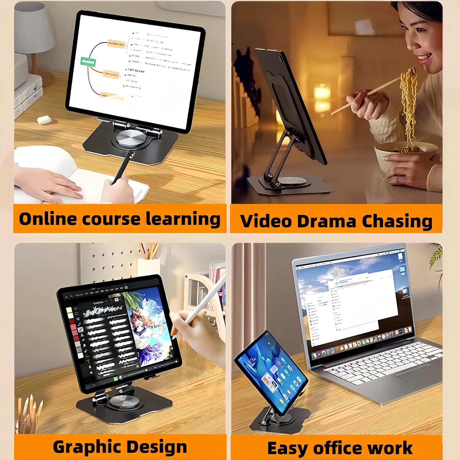 حامل تابلت، حامل اي باد بقاعدة دوارة 360 درجة، وقابل للطي والتعديل، حامل تابلت مناسب للمكتب ومتوافق مع اي باد برو اير ميني مقاس 4 إلى 12.9 بوصة، من اجياواني