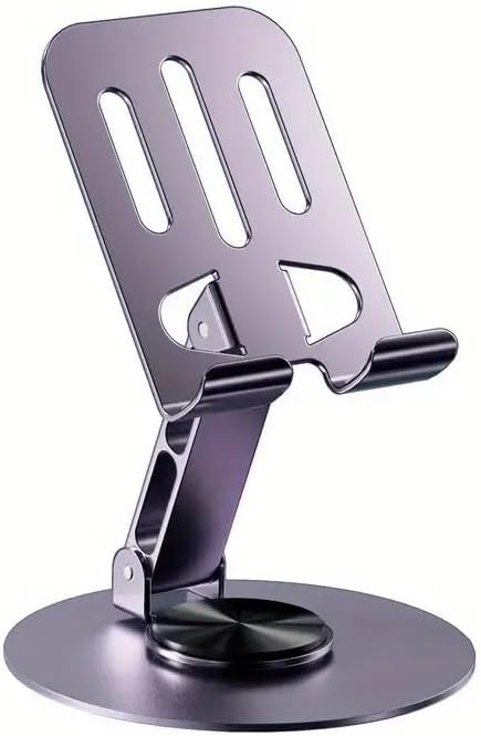 حامل موبايل دوار 360 درجة بتصميم قابل للطي للمكتب والمطبخ، حامل تابلت قابل للتعديل مناسب لجميع الموبايلات (لون فضي)