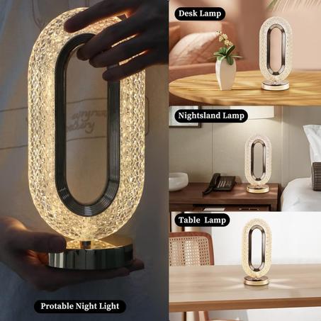 مصباح طاولة كريستال دايموند LED، 3 درجات حرارة للالوان، تحكم باللمس، منفذ USB، مصباح LED اكريليك رومانسي مبتكر لغرفة النوم وغرفة المعيشة وغرفة الاطفال والمكتب