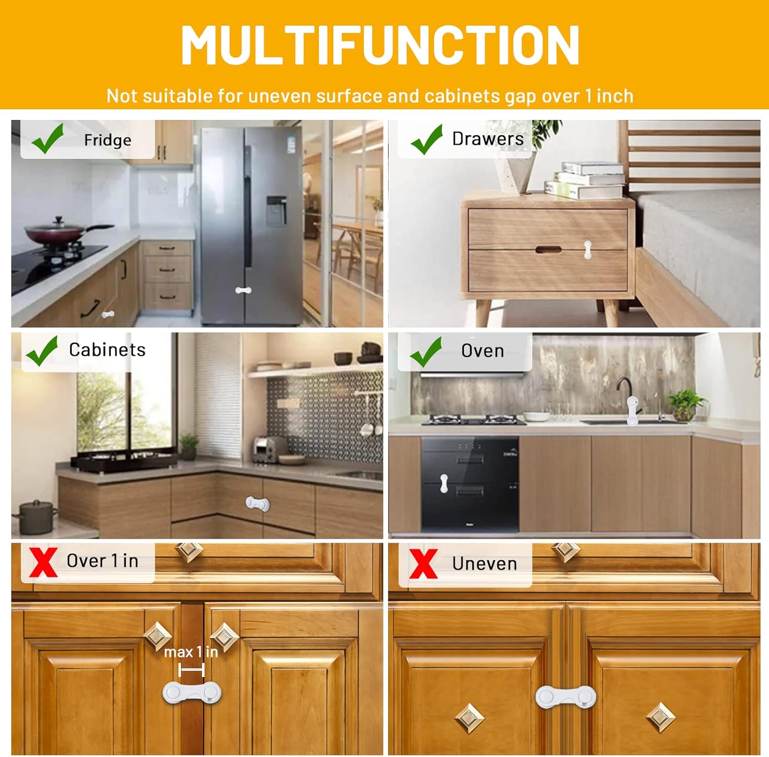 اقفال خزانة للاطفال من تريلينك، 6 قطع، اقفال خزانة امان للاطفال، اقفال خزانة امان للاطفال، اقفال باب ادراج الخزائن، اقفال ثلاجة للاطفال