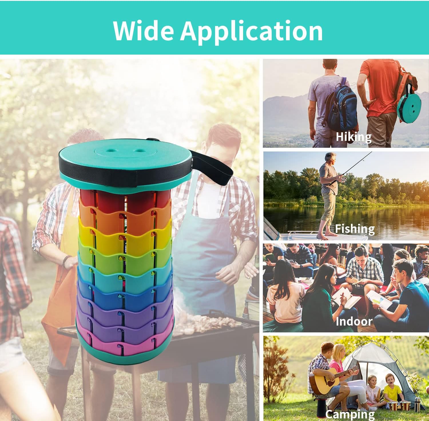 كرسي محمول قابل للطي بتصميم متداخل صغير الحجم وخفيف الوزن للتخييم للبالغين