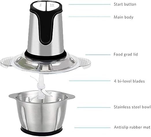 مفرمة لحوم كهربائية متعددة الوظائف بسعة 2 لتر و 3 لتر مع شفرات حادة وبولة من الستانلس ستيل بقدرة 300 واط