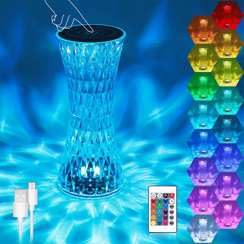 مصباح طاولة ماسي كريستالي RGB به 16 لون و4 اوضاع من الاكريليك مع تحكم باللمس وريموت كنترول شحن usb