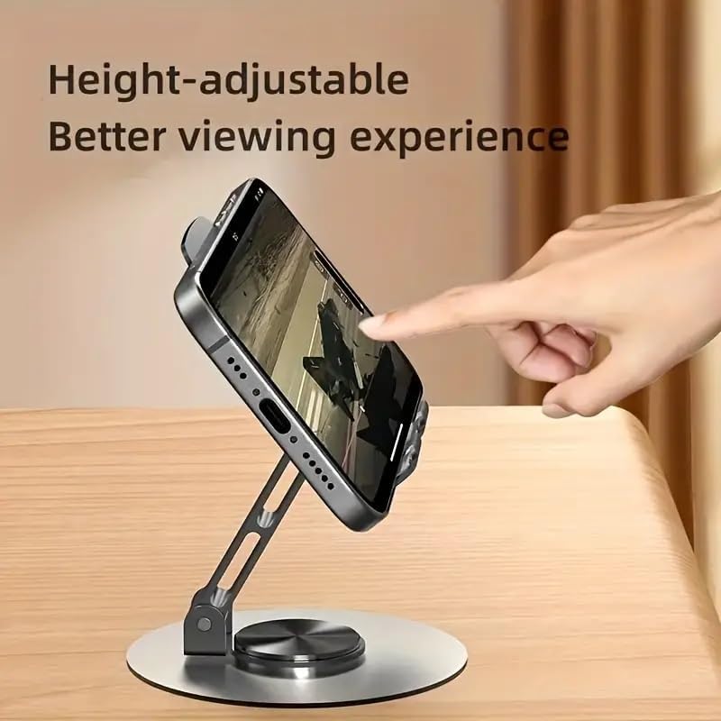 حامل موبايل دوار 360 درجة بتصميم قابل للطي للمكتب والمطبخ، حامل تابلت قابل للتعديل مناسب لجميع الموبايلات (لون فضي)