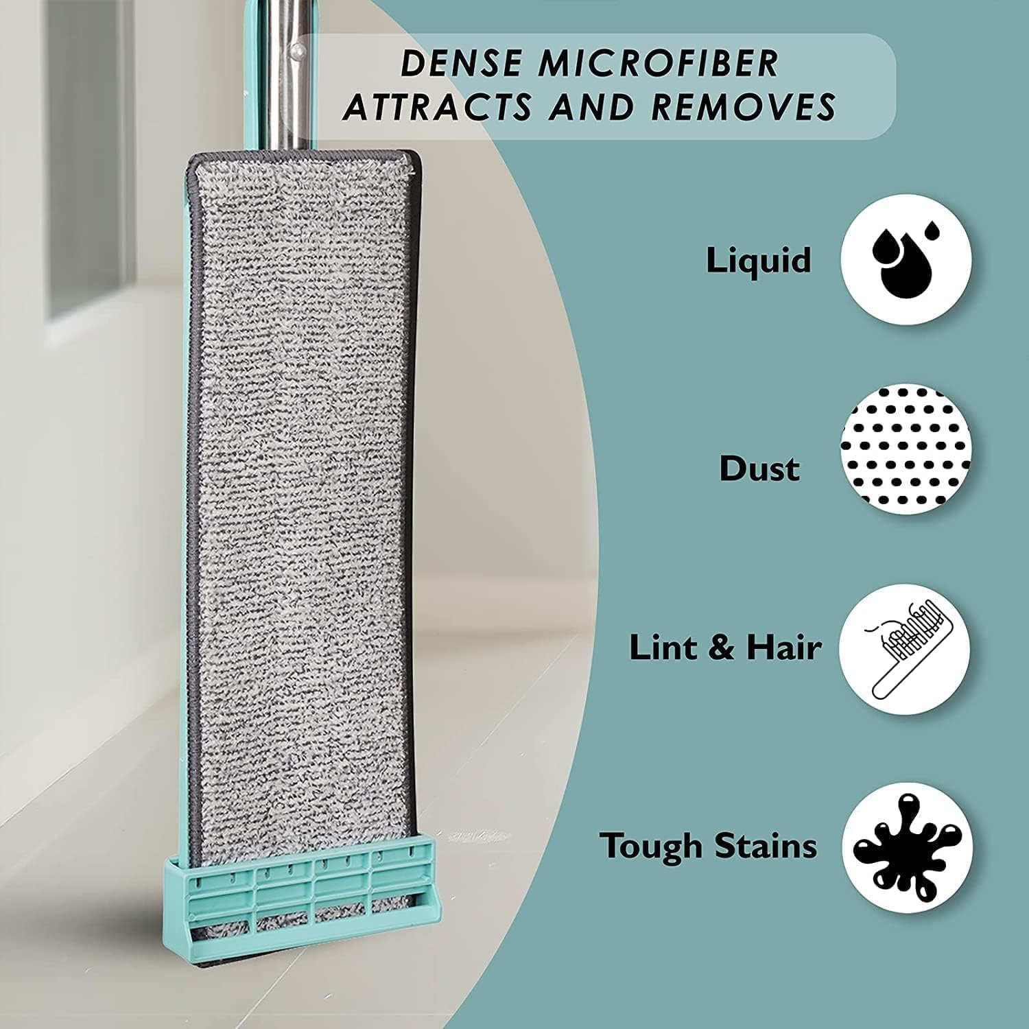 مساحة موب لتنظيف الأرضيات والسيراميك والباركيه، بمقبض ستانلس ستيل دوار 360 درجة مقاوم للانزلاق والاهتراء لتنظيف المنزل