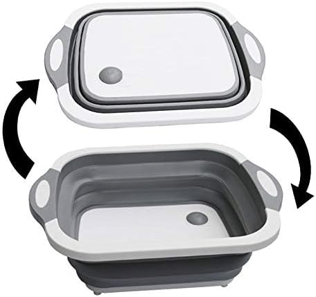 سلة قابلة للطي من السيليكون لغسيل الفواكه والخضروات مع لوح تقطيع من كلازكيت