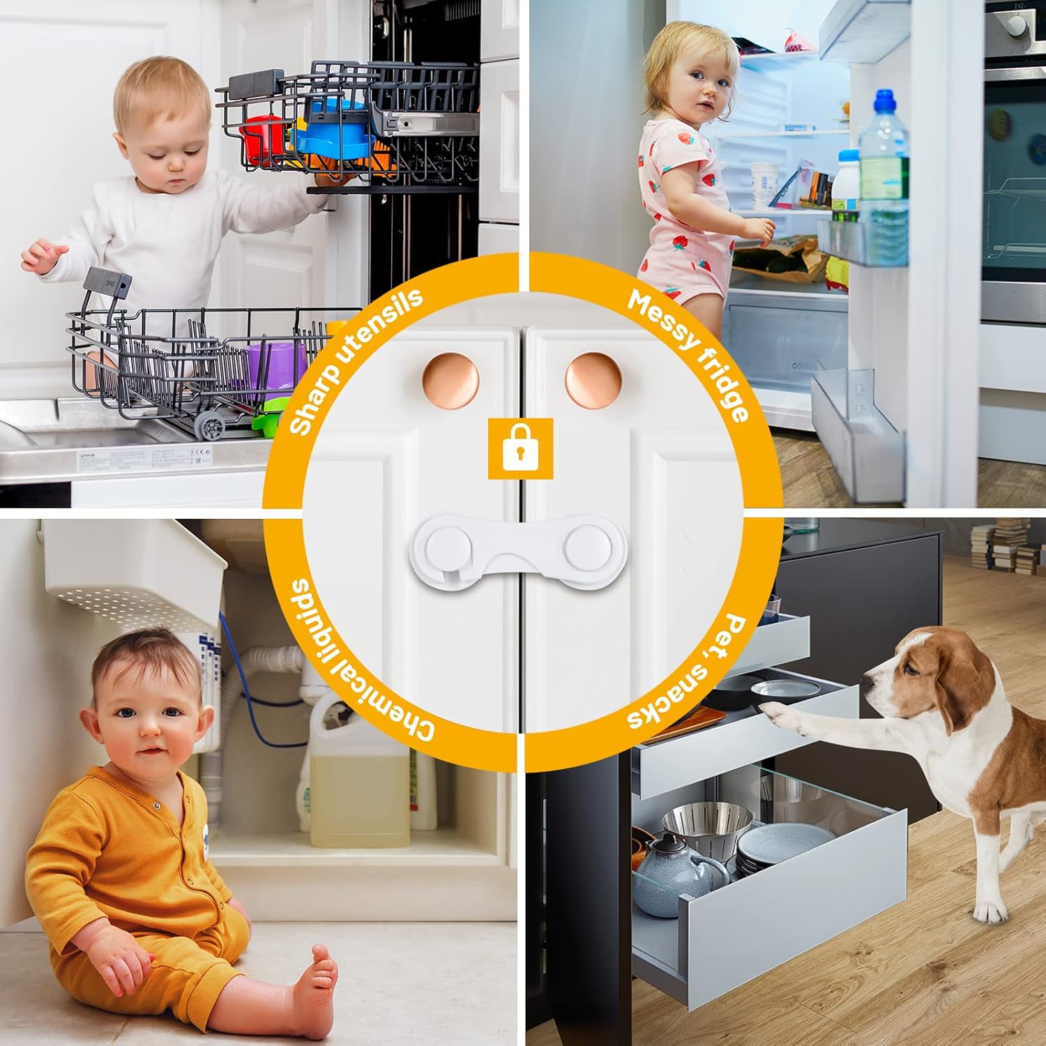 اقفال خزانة للاطفال من تريلينك، 6 قطع، اقفال خزانة امان للاطفال، اقفال خزانة امان للاطفال، اقفال باب ادراج الخزائن، اقفال ثلاجة للاطفال