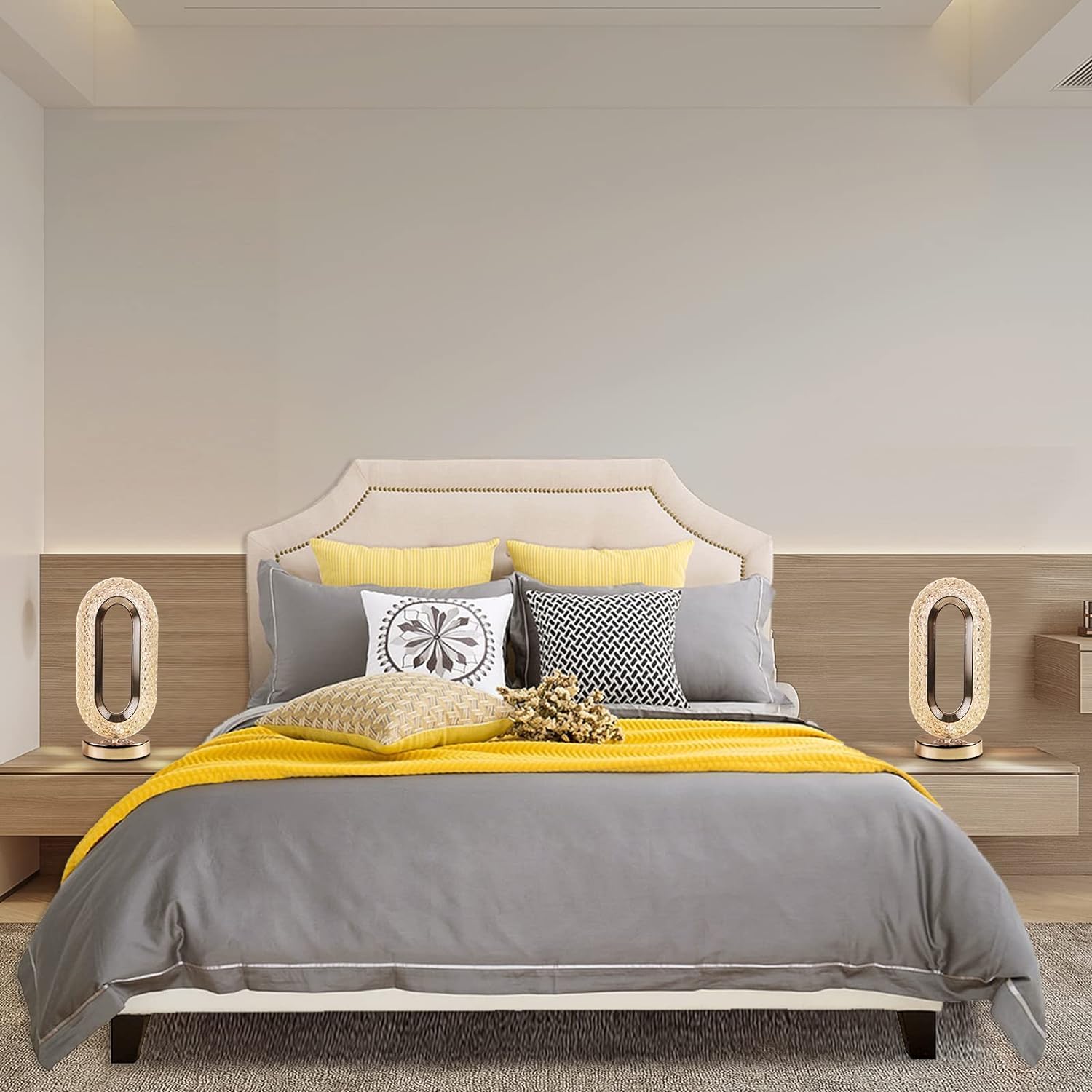 مصباح طاولة كريستال دايموند LED، 3 درجات حرارة للالوان، تحكم باللمس، منفذ USB، مصباح LED اكريليك رومانسي مبتكر لغرفة النوم وغرفة المعيشة وغرفة الاطفال والمكتب