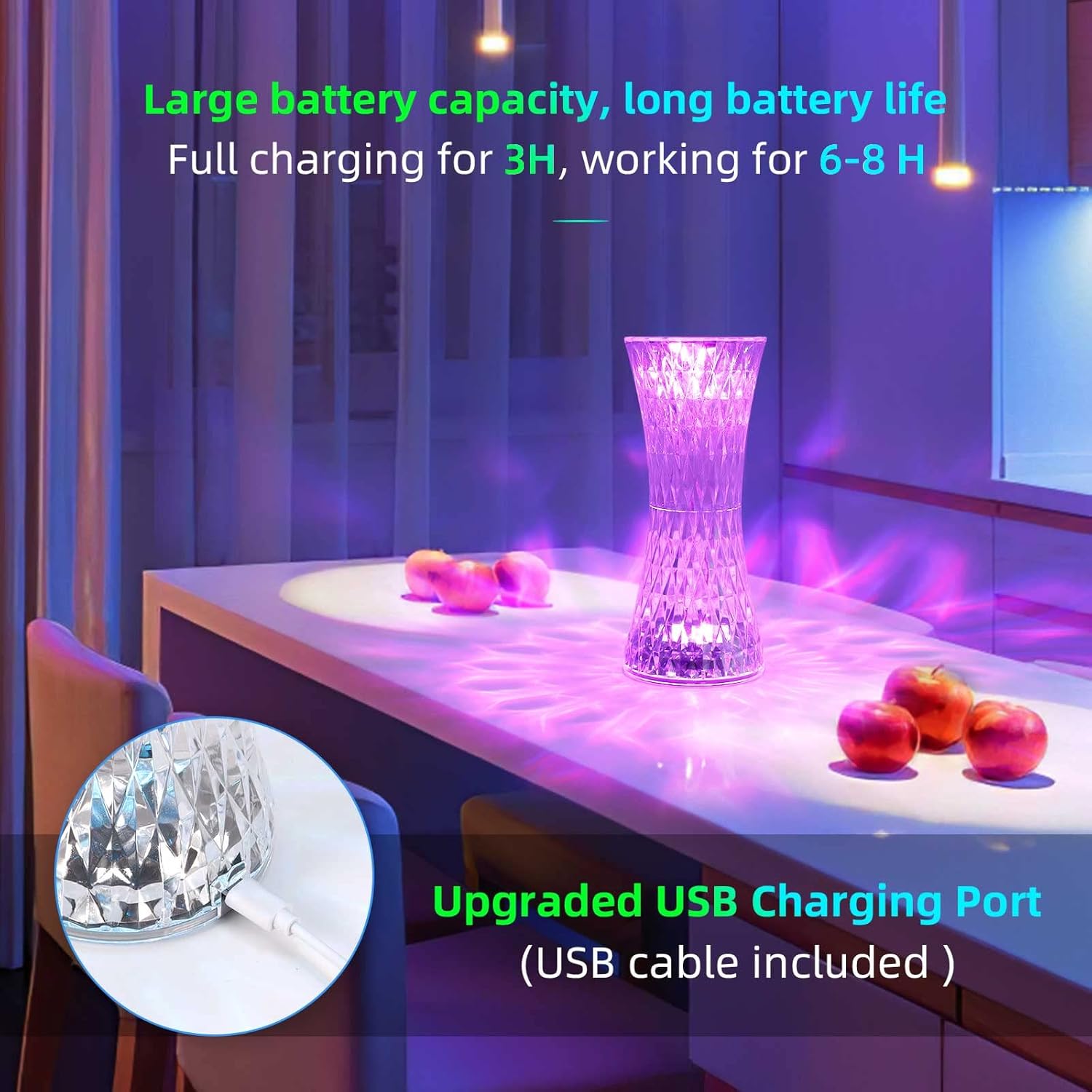 مصباح طاولة ماسي كريستالي RGB به 16 لون و4 اوضاع من الاكريليك مع تحكم باللمس وريموت كنترول شحن usb