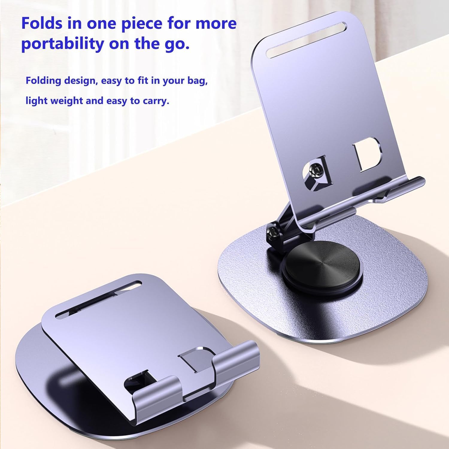 حامل موبايل دوار 360 درجة بتصميم قابل للطي للمكتب والمطبخ، حامل تابلت قابل للتعديل مناسب لجميع الموبايلات (لون فضي)